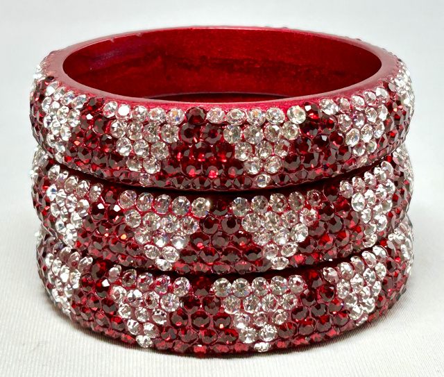 WT27 wine red zigzag rhinestone bangles